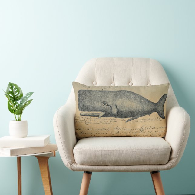 Ivory Vintag Beach Whale Lumbar Throw Lendenkissen (Stuhl )
