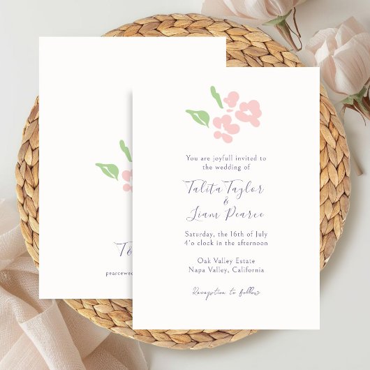 Ivory | Watercolor Blush Floral Script Wedding  Einladung