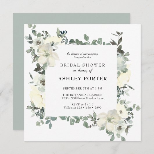 Ivory Watercolor | Eukalyptus-Brautparty Einladung (Vorne/Hinten)