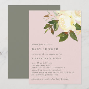 Ivory Watercolor Florals auf Blush   Babyparty Einladung