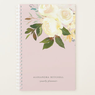 Ivory Watercolor Florals auf Blush Planer