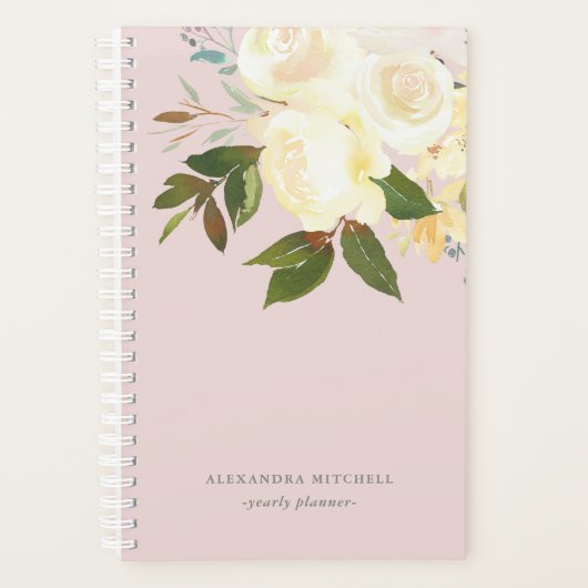 Ivory Watercolor Florals auf Blush Planer (Vorderseite)