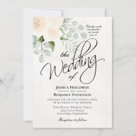 Ivory Watercolor Rose & Eucalyptus Boho Wedding Einladung