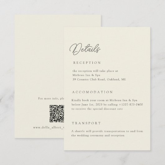 Ivory Wedding Details Qr Code Enclosure Card Einladung (Vorne/Hinten)
