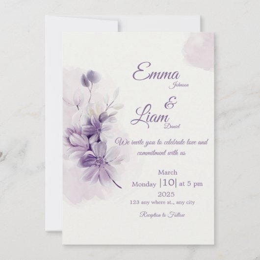 Ivory Wedding Invitation | Mauve Floral Design Einladung (Vorderseite)