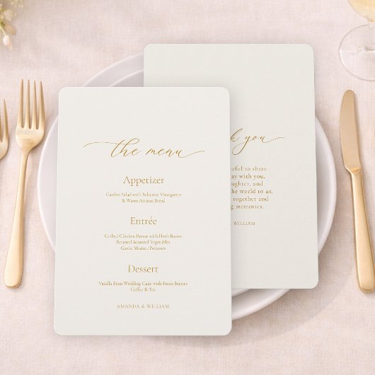 Ivory Wedding Menu with Elegant Calligraphy Einladung