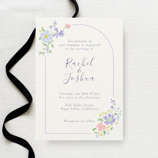 Ivory | Whimsical Floral Arch Script Wedding Einladung