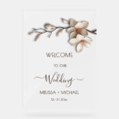 Ivory White 3D Magnolia Flowers Wedding Welcome Acrylschild (Vorderseite)