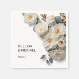 Ivory White 3D Roses Wedding Serviette