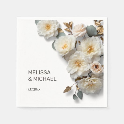 Ivory White 3D Roses Wedding Serviette (Vorderseite)