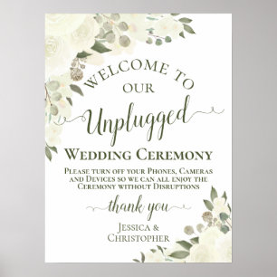 Ivory White Boho Floral Unplugged Hochzeitsfeier Poster