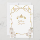 Ivory White Bow Princess Gold Crown Quinceañera Einladung (Rückseite)