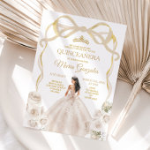Ivory White Bow Princess Gold Crown Quinceañera Einladung