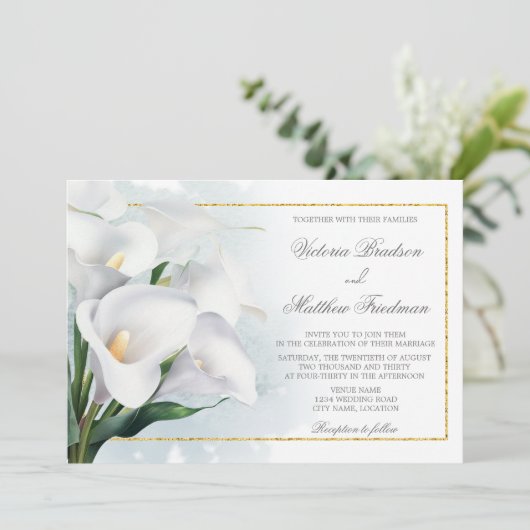 Ivory White Calla Lily Wedding Einladung (Stehend Vorderseite)