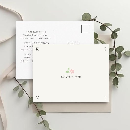 Ivory & White | Chic Wedding RSVP Response  Postkarte