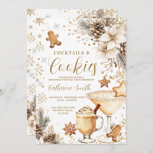 Ivory White Cocktails and Cookies Party Invitation Einladung (Vorne/Hinten)