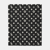 Ivory White Custom Initial Monogram Pattern Black Fleecedecke (Vorderseite)