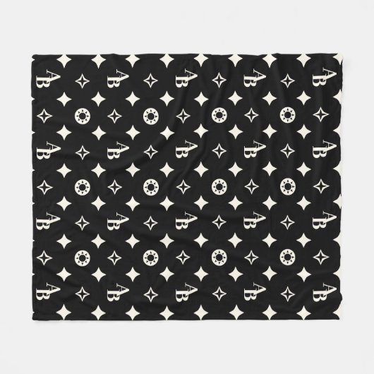 Ivory White Custom Initial Monogram Pattern Black Fleecedecke (Vorderseite (Horizontal))
