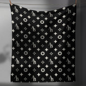 Ivory White Custom Initial Monogram Pattern Black Fleecedecke