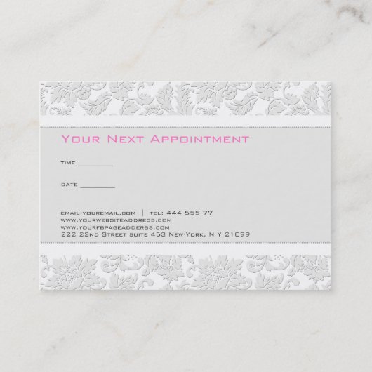 Ivory White Damaskus Embossed Effect Visitenkarte (Rückseite)