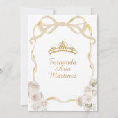 Ivory White Floral Bow Ribbon Gold Mis Quince Einladung (Rückseite)