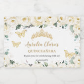 Ivory White Floral Butterfly Quinceañera Geburtsta Schaumweinetikett (Einzelnes Label)