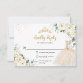 Ivory White Floral Champagne Dress Quinceañera XV RSVP Karte (Vorderseite)