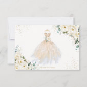 Ivory White Floral Champagne Dress Quinceañera XV RSVP Karte (Rückseite)