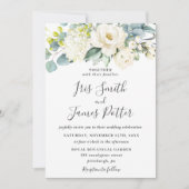 Ivory White Floral Eukalyptus Greenerity Wedding Einladung (Vorderseite)