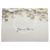 Ivory White Floral Gold Blätter Geschenktasche Große Geschenktüte (Vorderseite)