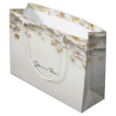 Ivory White Floral Gold Blätter Geschenktasche Große Geschenktüte (Rückseite Schrägansicht)