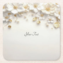 Ivory White Floral Gold Blätter Paper Untersetzer