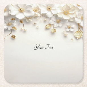 Ivory White Floral Gold Blätter Paper Untersetzer