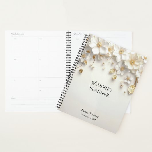 Ivory White Floral Gold Blätter Planer (Anzeige)