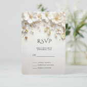 Ivory White Floral Gold Blätter RSVP Card (Stehend Vorderseite)