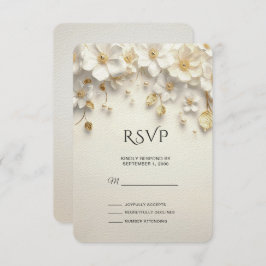 Ivory White Floral Gold Blätter RSVP Card