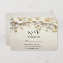 Ivory White Floral Gold Blätter RSVP Card
