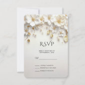 Ivory White Floral Gold Blätter RSVP Card Karte (Vorderseite)