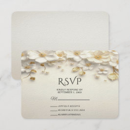 Ivory White Floral Gold Blätter RSVP Card Karte