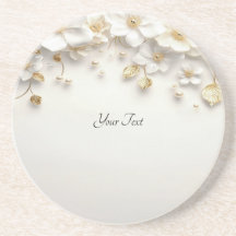 Ivory White Floral Gold Blätter Sandstone Unterset