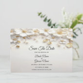 Ivory White Floral Gold Blätter Save the Date (Stehend Vorderseite)