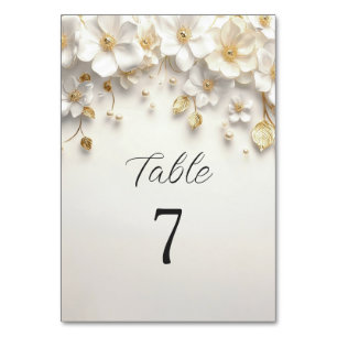 Ivory White Floral Gold Blätter Tischnummer