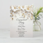 Ivory White Floral Gold Blätter Verlobung Einladung (Stehend Vorderseite)