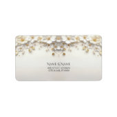 Ivory White Floral Gold Verlasst Rücksendeadresse Adressaufkleber (Vorne)