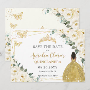 Ivory White Floral Quinceanera Brown Princess Save The Date