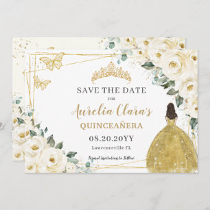 Ivory White Floral Quinceanera Sweet 16 Prinzessin Save The Date