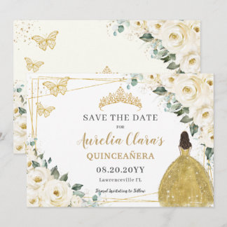 Ivory White Floral Quinceanera Sweet 16 Prinzessin Save The Date