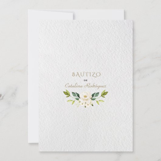 Ivory White Floral Spanish Invitacion De Bautizo Einladung (Rückseite)