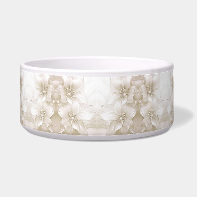 Ivory White Flowers Ceramic Pet Bowl Napf (Vorderseite)