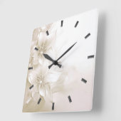 Ivory White Flowers Wall Clock Quadratische Wanduhr (Winkel)